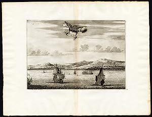 Rare Antique Print-MOROCCO-LARACHE-BARBARY-SHIP-AFRICA-Pieter van der Aa-1725