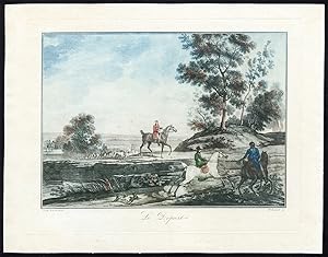 Antique Master Print-HUNT-DEPARTURE-DOGS-HORSE-Carl Vernet-Debucourt-ca. 1880