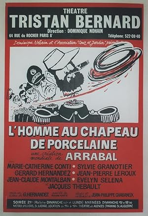 "L'HOMME AU CHAPEAU DE PORCELAINE d'ARRABAL" Affiche originale entoilée CABU 1980