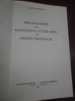 Bibliographie des manuscrits littéraires en ancien provençal.