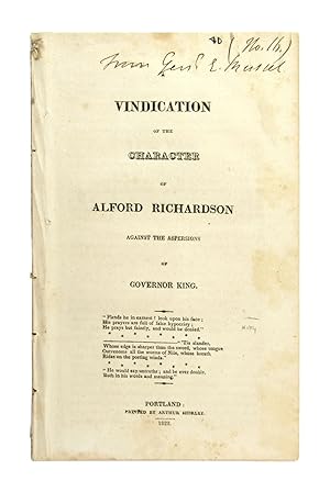 A Vindication of the Character of Alford Richardson Against the Aspersions of Governor King