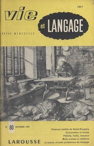Vie et langage. Revue mensuelle N° 80. Articles de Paul Dony, Jean Mellot, Adrien Bernelle, Georg...