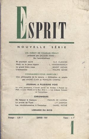 Revue Esprit. 1969, numéro 1. Sur Péguy, Marcuse Janvier 1969.