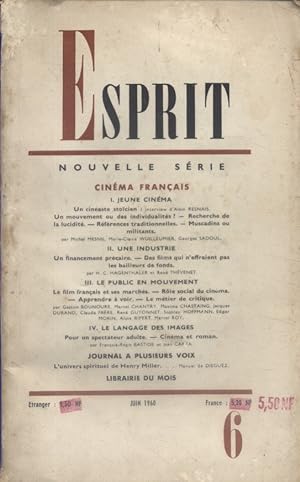Revue Esprit. 1960, numéro 6. Numéro consacré entièrement au cinéma français. Juin 1960.