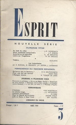 Revue Esprit. 1969, numéro 3. Humanae Vitae - Permanence du fascisme espagnol. Mars 1969.