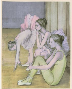 Three young ballerinas. Signed silkscreen.