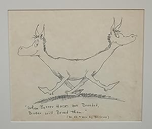DR. SEUSS ORIGINAL DRAWING OF A TWO HEADED HORSE, SIGNED