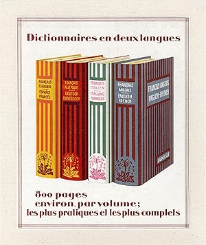 "DICTIONNAIRES en DEUX LANGUES LAROUSSE 1932" Affichette originale entoilée