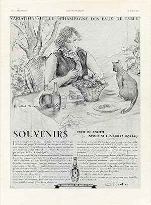"PERRIER (SOUVENIRS de COLETTE)" Annonce originale entoilée (dessin de Luc-Albert MOREAU) parue d...