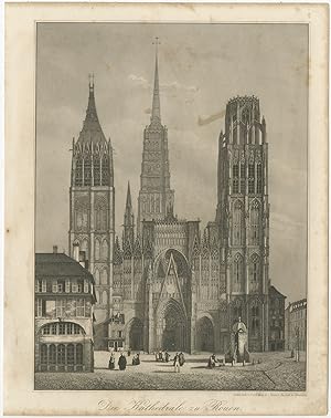 Antique Print of the Cathédrale Notre-Dame de Rouen by Hoffmann (1847)