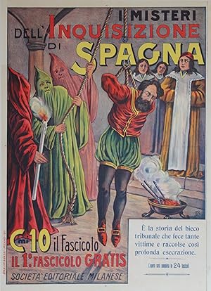 "I MISTERI DELL' INQUISIZIONE DI SPAGNA" Affiche originale italienne entoilée Litho SASSI 1911