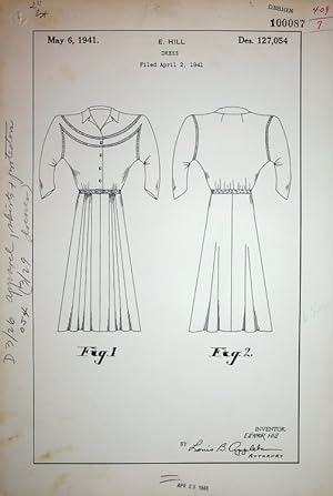 [Original art, Design Patent] DESIGN PATENT 127,054 "DRESS" patented May 6, 1941