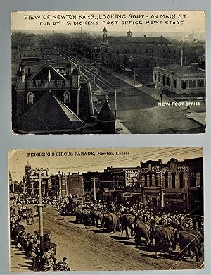 (Real Photo postcards) Ringling's Circus Parade and View of Newton Kans., Looking South on Main St.