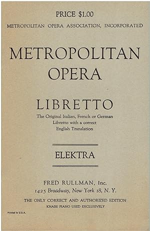Elektra - Metropolitan Opera Libretto