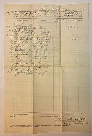 LIST OF QUARTERMASTER STORES, &C. TRANSFERRED BY CHARLES GENTSCH, 1ST LIEUT. , 51ST U.S. ARMY, TO...