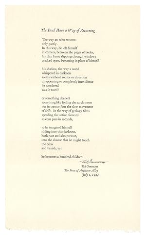The Dead Have A Way Of Returning [Broadside]