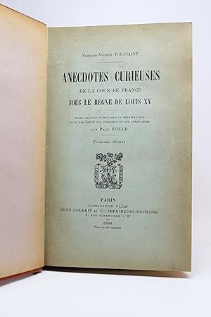 Anecdotes curieuses de la cour de France sous le règne de Louis XV