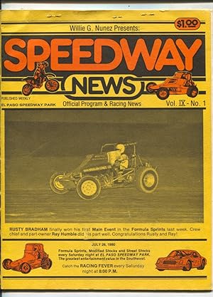 El Paso Speedway Park Auto Race Program 7/26/1980-sprint & stock car pix-race info-Rusty Bradham-VG