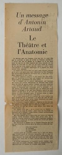 LE THEATRE ET L ANATOMIE. Un message d Antonin Artaud. Article découpé dans le numéro de La Rue d...
