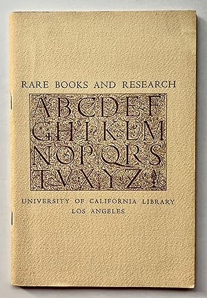 Rare Books and Research. Addresses Given at the Dedication of the Department of Special Collectio...