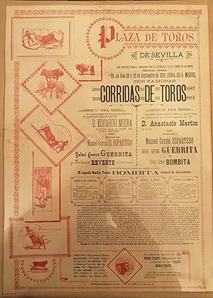 AFFICHE PLAZA DE TOROS DE SEVILLA. 28 y 29 de Septiembre de 1893. Feria de San Miguel.