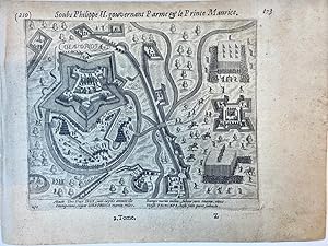 Copperplate etching/engraving of the siege of Koevorden, in the Dutch province of Drenthe, by Pri...