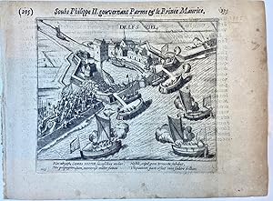 Copperplate etching/engraving of the siege of Delfs ziel, in the Dutch city of Delfzijl (Groninge...
