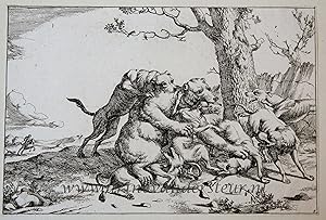 Hunting bulls, wolves, wild boars and bears [complete set of four etchings]/Jagende stieren, wolv...