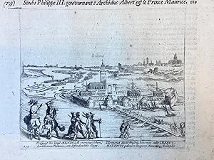 Copperplate etching/engraving of Prince Maurits taking over Bommel/Zaltbommel, in the Dutch provi...