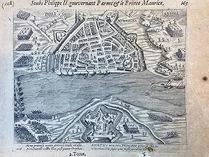 Copperplate etching/engraving of the siege of Nijmegen, in the Dutch province of Gelderland, by P...