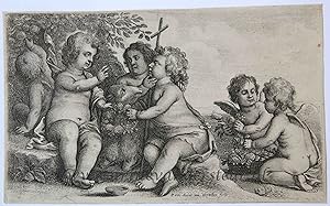 [Antique print, etching] Jesus, John and four cherubs/Jezus, Johannes en vier cherubijntjes, ca 1...