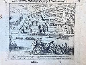 Copperplate etching/engraving of the siege of Nijmegen, in the Dutch province of Gelderland, by M...