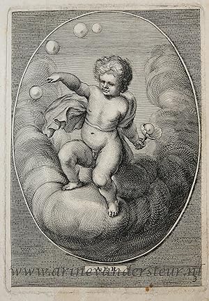 [Original engraving] AER [air] with putto in the clouds/Lucht met engeltjes, ca 1650-1700.