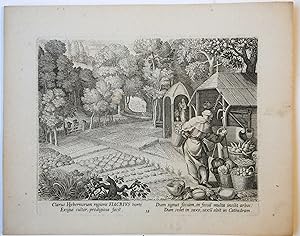 [Antique print, engraving, ca. 1600] St Fiacrius harvesting (18) [set: Oraculum Anachoreticum]/He...