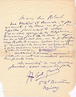 Early Autograph Letter SIGNED with Musical Quotation, in French, 4to, Neuilly, n.d,. but 1913