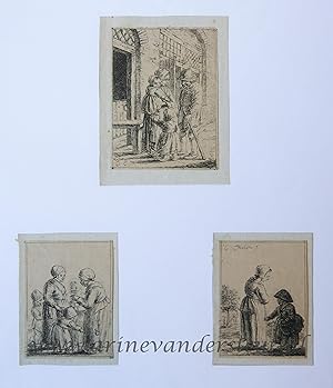 [Antique prints, handcolored etchings] Peasants with children [plate 23 from "Zinspelende gedigje...