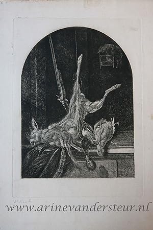 Antique print, etching | Still life with game, published 1857, 1 p.