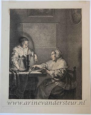 [Handcolored printdrawing] A lady and her maid in an interior/Vrouw met dienstmeisje in kamer, 1821.