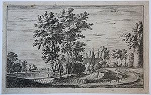 Antique print, etching | Aerckel/Kerk van Arkel met rivier de Merwede, ca. 1650, 1 p.