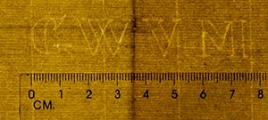 Blank sheet of laid paper with watermark GWVM