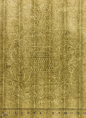 Blank sheet of laid paper with watermark beehive and floral border. No initials of Honig