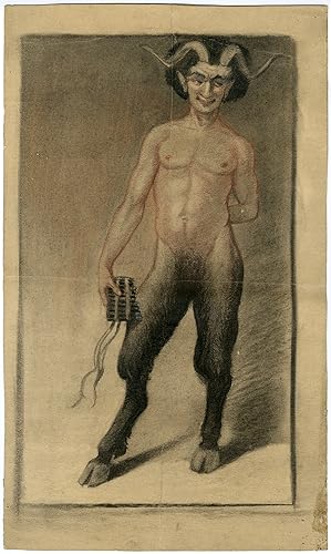 Antique Drawing-FAUN-SATYR-PAN PIPES-Anonymous-ca. 1930