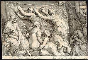 Antique Master Print-NIOBE-APOLLO-DIANA-KILL-Saenredam-Goltzius-Carravaggio-1594