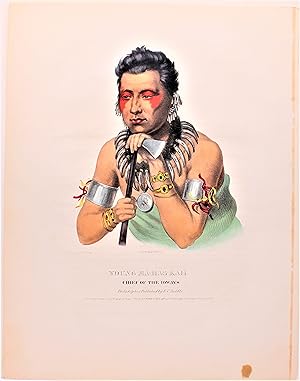 "YOUNG MA-HAS-KAH: Chief of the Ioways"--Original Hand-colored Lithograph