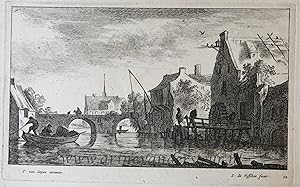 [Antique print, etching and engraving] Watermill near a bridge. [Regiunculæ Amoenissimæ eleganter...