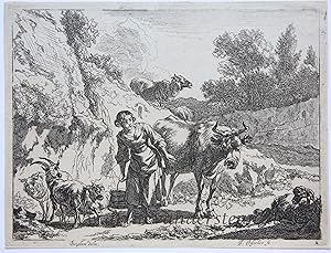 [Antique print, etching] A girl carrying a bucket, published ca. 1650-1700, 1 p.