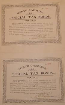 Shares in North Carolina Special Tax Bonds, issued to Western North Carolina Railroad Company.