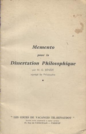 Mémento pour la dissertation philosophique. Sans date. Vers 1960.
