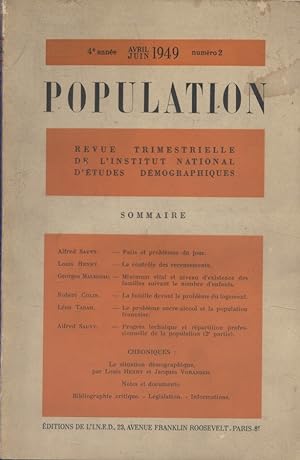 Population. Revue trimestrielle de l'Institut National d'Etudes Démographiques. N° 2 de 1949. Alf...