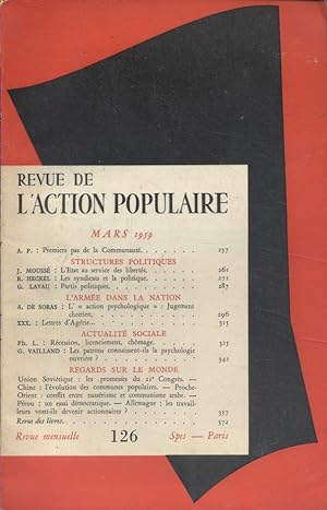Revue de l'Action populaire. N° 126. Structures politiques, L'armée dans la nation Mars 1959.